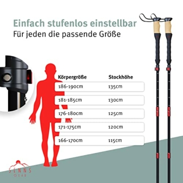 SENNS GEAR® Wanderstöcke faltbar Aluminium inkl. Tasche | Extra stabile Nordic Walking Stöcke Damen & Herren mit 5 Gummipuffer- Trekkingstöcke | Wanderstock mit Korkgriff & Griffverlängerung - 6