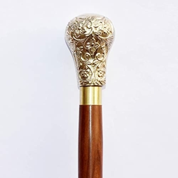 SouvNear dekorative Gehstöcke in Premiumqualität - Palisander mit Messinggriff, antike Optik, viktorianischer Stil, Gehstock für Damen und Herren, eleganter Gehstock aus Indien, 95 cm, holz, Walking Cane, Golden Golf Ball - 4