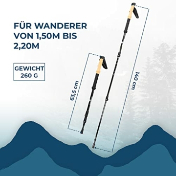 Sportisfaction Wanderstöcke mit Korkgriff, gepolsterte Schlaufen, stufenlose Teleskop Verstellung, 5X austauschbare Aufsätze, leichte Walking Stöcke - 3