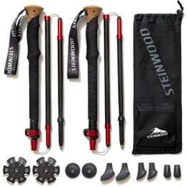 Steinwood Premium Carbon Wanderstöcke Faltbar - Trekkingstöcke Damen & Herren - Wanderstock Carbon Ultraleicht mit Kork-Griff und Gummipuffer Set - 1