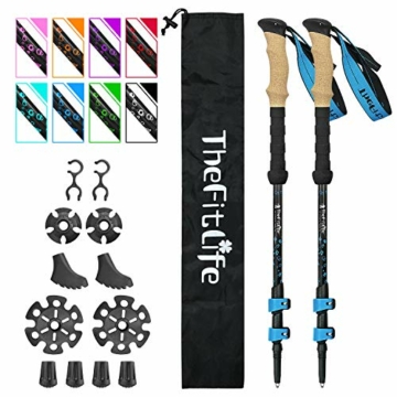 TheFitLife Carbon Fibre Trekking Stöcke - Zusammenklappbare und ausziehbare Wanderstöcke, 2er-Pack, superleicht, ausziehbar, Beste Wanderstöcke für Reisen, Camping, Wandern, Bergsteigen - 1