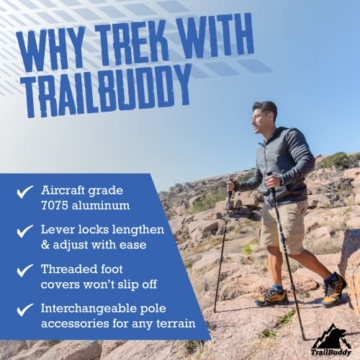 TrailBuddy Walking-Stöcke - Teleskop-Wanderstöcke für Damen & Herren - 62-137 cm - Ultraleichte Trekkingstöcke aus 7075 Aluminium - 1 Paar (Blau) - 3