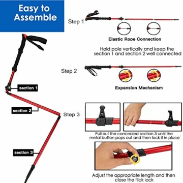 Wanderstöcke Falkingbar Walking Stöcke - Trekkingcke Bergsteigen Ultraleicht Klappstab Ultralight zusammenklappbar, Anti-Schock mit Eva Schaum Griff (Navy Blue) - 5