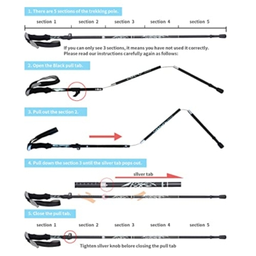 Wanderstöcke Trekkingstöcke Nordic Walking Stöcke 7075 Aluminium Wanderstock Faltbar verstellbar 110-130cm mit 4 Paar Gummipuffers für Trekking (Schwarz) - 4