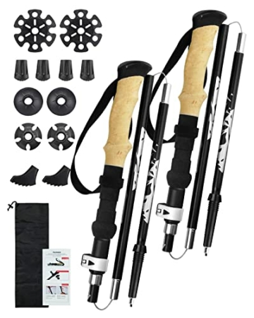 Wanderstöcke Walking Stöcke, Teleskop, Faltbar, Verstellbar Nordic Walking Stöcke Wander 7075 Aluminium 105-125cm mit 5 Paar Gummipuffers für Herren Frauen Trekking, Wandern, Hiking - 