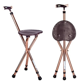 YRBDSA Faltbar Gehstock mit Sitz, höhenverstellba, Dreibeiniger Sitzstock Spazierstock, 3 Beine, belastbar bis 120kg, Robustes und leichtes Aluminium, rutschfeste ,Braun - 1